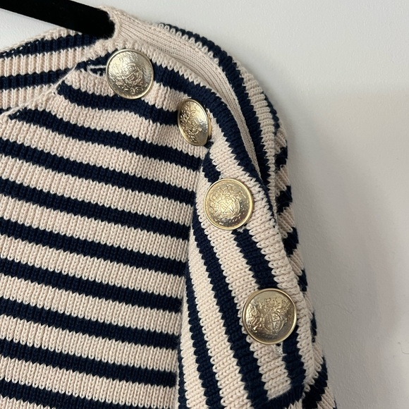 Sezane boat neck Breton stripe sweater, oatmeall and nave size medi - Picture 4 of 4